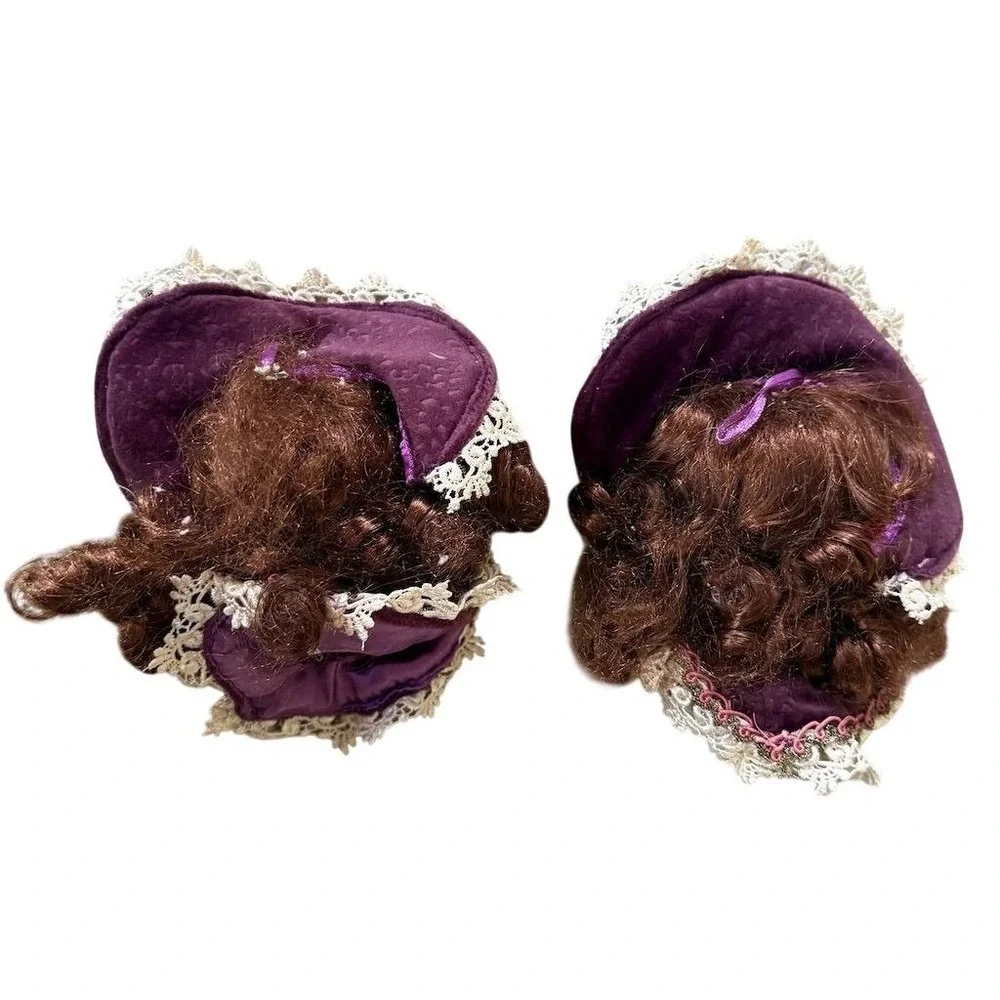 DanDee Vintage Victorian Porcelain Doll Head Christmas Ornaments Set of 2 Purple